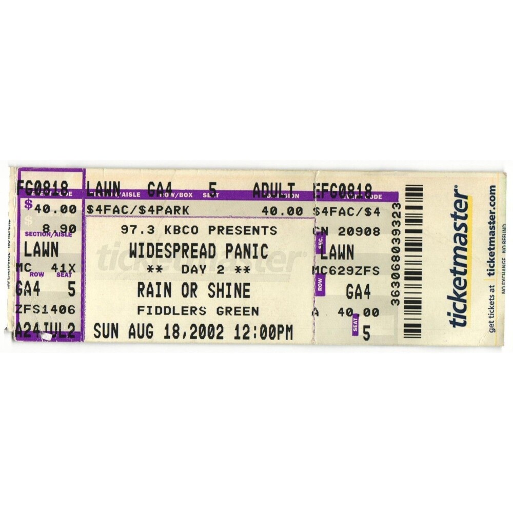 2002 Widespread Panic Full Complete Concert Ticket Stub Greenwood Village CO